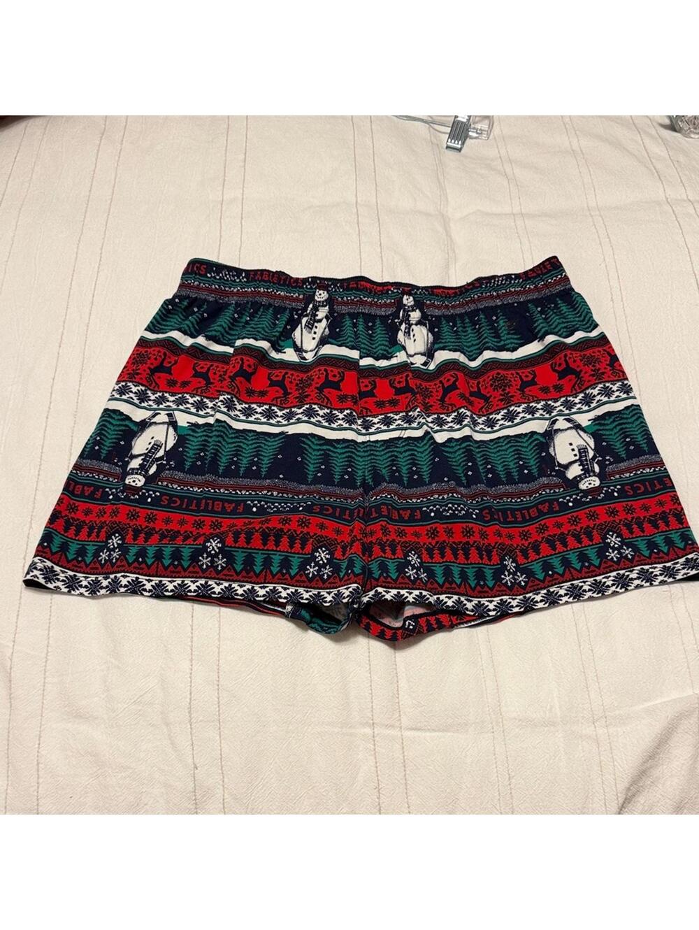 Fabletics Men's Holiday‎ Print Lounge Shorts Red Green Medium Christmas
